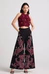 Buy_Chandrima_Black Cotton Twill Embroidered Paisley Flared Pant _at_Aza_Fashions