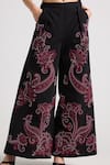 Chandrima_Black Cotton Twill Embroidered Paisley Flared Pant _Online_at_Aza_Fashions