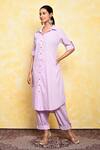 Buy_Adara Khan_Purple Cotton Collared Solid Neck Kurta And Pant Set _at_Aza_Fashions