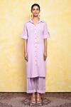 Buy_Adara Khan_Purple Cotton Collared Solid Neck Kurta And Pant Set _Online_at_Aza_Fashions