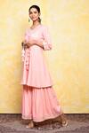 Buy_Khwaab By Sanjana Lakhani_Pink Shell And Lining Cotton Printed Floral V Kavya Yoke Kurta & Sharara Set_at_Aza_Fashions