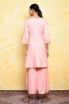 Shop_Khwaab By Sanjana Lakhani_Pink Shell And Lining Cotton Printed Floral V Kavya Yoke Kurta & Sharara Set_at_Aza_Fashions