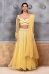 Buy_Khwaab by Sanjana Lakhani_Yellow Organza Embroidered Gota Patti V Neck Blouse Lehenga Set_Online_at_Aza_Fashions