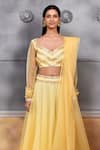 Shop_Khwaab by Sanjana Lakhani_Yellow Organza Embroidered Gota Patti V Neck Blouse Lehenga Set_Online_at_Aza_Fashions