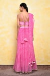 Shop_Khwaab by Sanjana Lakhani_Pink Georgette Printed Leheriya V Neck Aurora Blouse Lehenga Set_at_Aza_Fashions