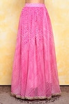 Khwaab by Sanjana Lakhani_Pink Georgette Printed Leheriya V Neck Aurora Blouse Lehenga Set_Online_at_Aza_Fashions