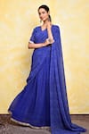 Buy_Khwaab by Sanjana Lakhani_Blue Georgette Printed Leheriya V Neck Quartz Blouse Lehenga Set_at_Aza_Fashions