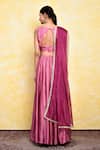 Shop_Khwaab by Sanjana Lakhani_Purple Blend Silk Embroidered Floral V Neck Rose Blouse Lehenga Set_at_Aza_Fashions