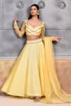Buy_Khwaab by Sanjana Lakhani_Yellow Organza Embroidered Gota Patti V Neck Blouse Lehenga Set_at_Aza_Fashions