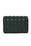 Shop_Beau Monde_Emerald Green Crystal Noor Embellished Clutch With Sling Chain _at_Aza_Fashions