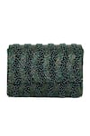 Beau Monde_Emerald Green Crystal Noor Embellished Clutch With Sling Chain _Online_at_Aza_Fashions