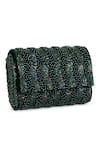 Buy_Beau Monde_Emerald Green Crystal Noor Embellished Clutch With Sling Chain _Online_at_Aza_Fashions