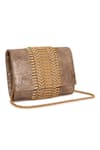 Buy_Beau Monde_Rose Gold Metal Stud Callie Embellished Clutch With Sling Chain _at_Aza_Fashions