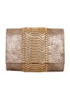 Beau Monde_Rose Gold Metal Stud Callie Embellished Clutch With Sling Chain _Online_at_Aza_Fashions