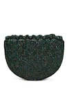 Shop_Beau Monde_Emerald Green Crystal Rose Embellished Clutch With Sling Chain _at_Aza_Fashions