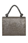 Shop_Beau Monde_Silver Stone Celeste Work Clutch With Sling Chain _at_Aza_Fashions