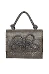 Beau Monde_Silver Stone Celeste Work Clutch With Sling Chain _Online_at_Aza_Fashions