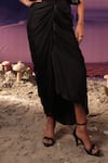 COUTURE BY NIHARIKA_Black Satin And Crepe Hand Embroidered Cape Top & Draped Skirt Set  _Online_at_Aza_Fashions