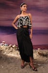 Buy_COUTURE BY NIHARIKA_Black Satin And Crepe Hand Embroidered Cape Top & Draped Skirt Set  _at_Aza_Fashions