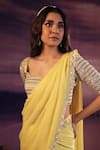 Shop_COUTURE BY NIHARIKA_Yellow Chiffon Hand Embroidered Scallop Square Saree With Blouse _at_Aza_Fashions