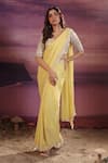 Buy_COUTURE BY NIHARIKA_Yellow Chiffon Hand Embroidered Scallop Square Saree With Blouse _at_Aza_Fashions