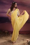 COUTURE BY NIHARIKA_Yellow Chiffon Hand Embroidered Scallop Square Saree With Blouse _Online_at_Aza_Fashions
