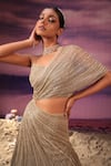 Shop_COUTURE BY NIHARIKA_Grey Net Hand Embroidered Sequins Bustier Square Draped Gown With _at_Aza_Fashions