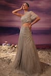 Buy_COUTURE BY NIHARIKA_Grey Net Hand Embroidered Sequins Bustier Square Draped Gown With _Online_at_Aza_Fashions