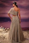 COUTURE BY NIHARIKA_Grey Net Hand Embroidered Sequins Bustier Square Draped Gown With _Online_at_Aza_Fashions