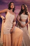 Shop_COUTURE BY NIHARIKA_Peach Organza Embroidery Moti Scoop Neck Scallop Bridal Lehenga Set _Online_at_Aza_Fashions