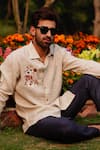 Linen Bloom_Beige 100% Linen Embroidery Dog And Cat & Shirt_Online_at_Aza_Fashions