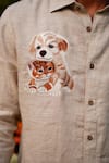 Buy_Linen Bloom_Beige 100% Linen Embroidery Dog And Cat & Shirt_Online_at_Aza_Fashions