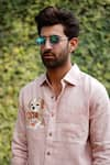 Shop_Linen Bloom_Pink 100% Linen Embroidery Dog And Cat & Cuddle Shirt _Online_at_Aza_Fashions