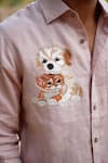 Shop_Linen Bloom_Pink 100% Linen Embroidery Dog And Cat & Cuddle Shirt _at_Aza_Fashions