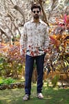 Buy_Linen Bloom_Beige 100% Linen Print Honeycomb Shirt _at_Aza_Fashions