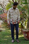 Linen Bloom_Beige 100% Linen Print Honeycomb Shirt _Online_at_Aza_Fashions