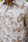 Shop_Linen Bloom_Beige 100% Linen Print Honeycomb Shirt _Online_at_Aza_Fashions