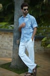 Buy_Linen Bloom_Blue 100% Linen Print Bali Vibe Shirt _Online_at_Aza_Fashions