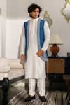 Buy_RoohbyRidhimaa_Blue Viscose Raw Silk Embroidery Resham Mirza Longline Bundi_at_Aza_Fashions