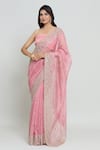 Buy_Anushree Reddy_Pink Organza Leh Sahya Saree With Unstitched Blouse Fabric  _at_Aza_Fashions