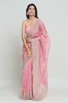 Shop_Anushree Reddy_Pink Organza Leh Sahya Saree With Unstitched Blouse Fabric  _Online_at_Aza_Fashions