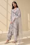 Buy_Meesa_Grey Organza Embroidery Thread Notched Round Fleur Kurta Pant Set  _Online_at_Aza_Fashions