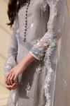 Meesa_Grey Organza Embroidery Thread Notched Round Fleur Kurta Pant Set  _at_Aza_Fashions