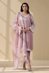 Buy_Meesa_Purple Organza Embroidery Thread Round Neck Bahar Kurta Pant Set  _at_Aza_Fashions