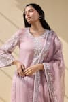 Shop_Meesa_Purple Organza Embroidery Thread Round Neck Bahar Kurta Pant Set  _Online_at_Aza_Fashions