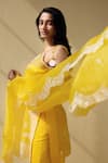 Meesa_Yellow Organza Embroidery Thread Round Neck Wildbloom Kurta Pant Set  _Online_at_Aza_Fashions