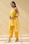 Shop_Meesa_Yellow Organza Embroidery Thread Round Neck Wildbloom Kurta Pant Set  _Online_at_Aza_Fashions