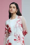 Shop_Studio Radical_White Jacket Organza Applique Rafflesia Dress Boat Neck With Solid _at_Aza_Fashions