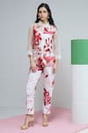 Buy_Studio Radical_White Shirt Organza Print Rafflesia Collar Neck Bloom Applique Pant Set _at_Aza_Fashions