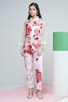 Studio Radical_White Shirt Organza Print Rafflesia Collar Neck Bloom Applique Pant Set _Online_at_Aza_Fashions